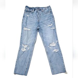 OLD NAVY Extra High-Waisted Button-Fly Sky-Hi Straight Ripped Jeans Sz 6